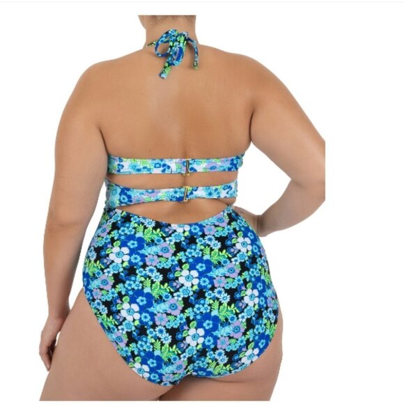 Cyn&Luca NWT One Piece Swimsuit All Over Floral Cutout Monokini Bathing Suit XXL - Picture 1 of 12